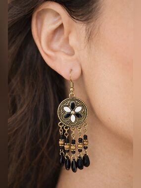 Gold and Black Dangle Earrings